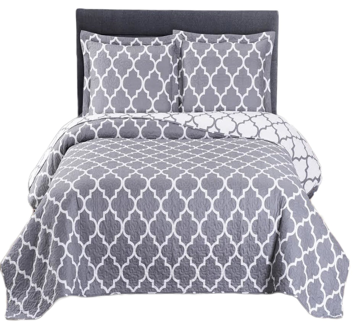 Royal Tradition Meridian-Grey Reversible Coverlets, Twin Xl Over-Sized 2Pc Quilt Set (68-Inch Wide X 90-Inch Long) Lightweight B