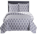 Royal Tradition Meridian-Grey Reversible Coverlets, King Over-Sized 3Pc Quilt Set (110-Inch Wide X 96-Inch Long) Lightweight Bed