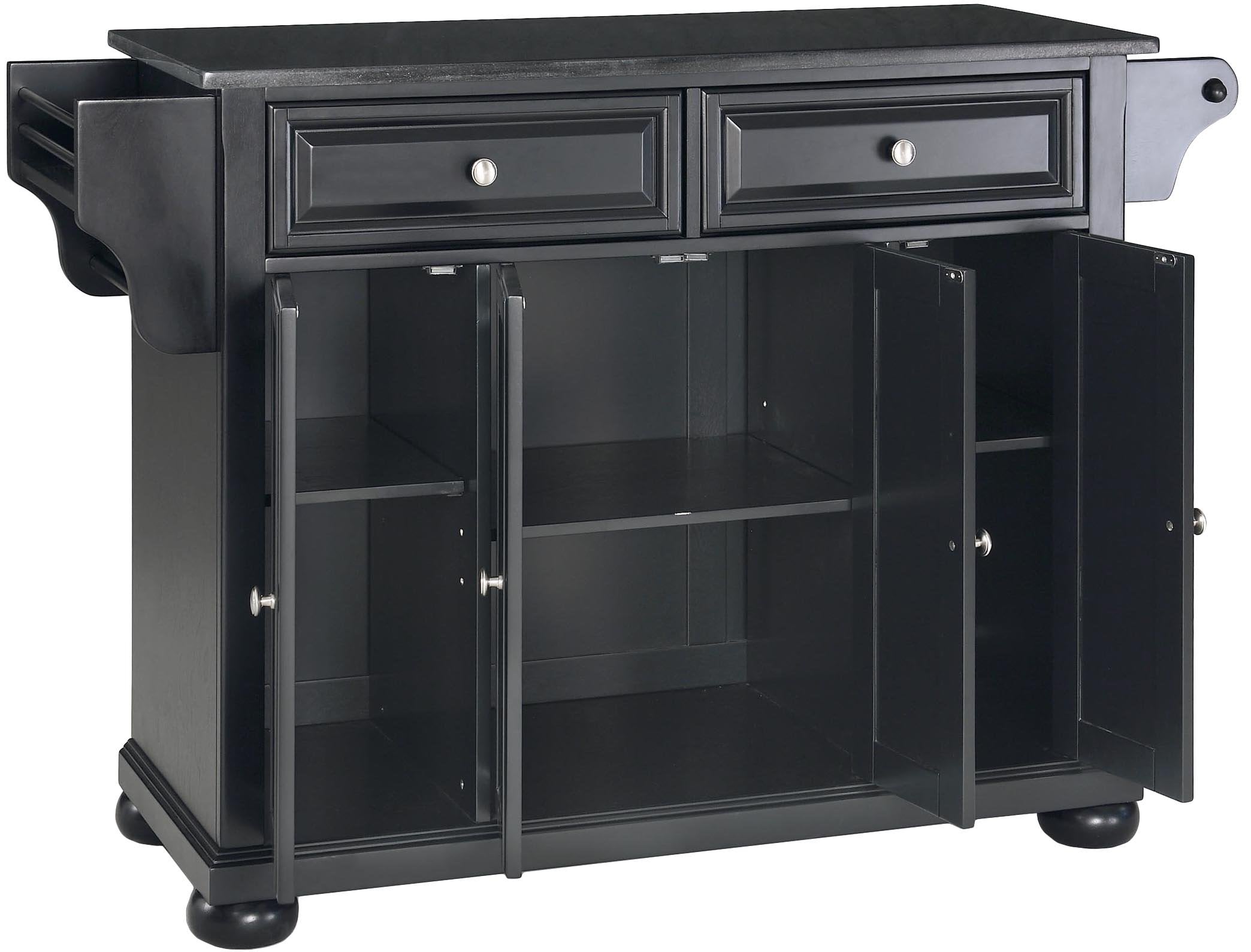 Crosley Furniture Alexandria Granite Top Rolling Kitchen Island Storage Cart, Microwave Stand, Spice Rack, Black