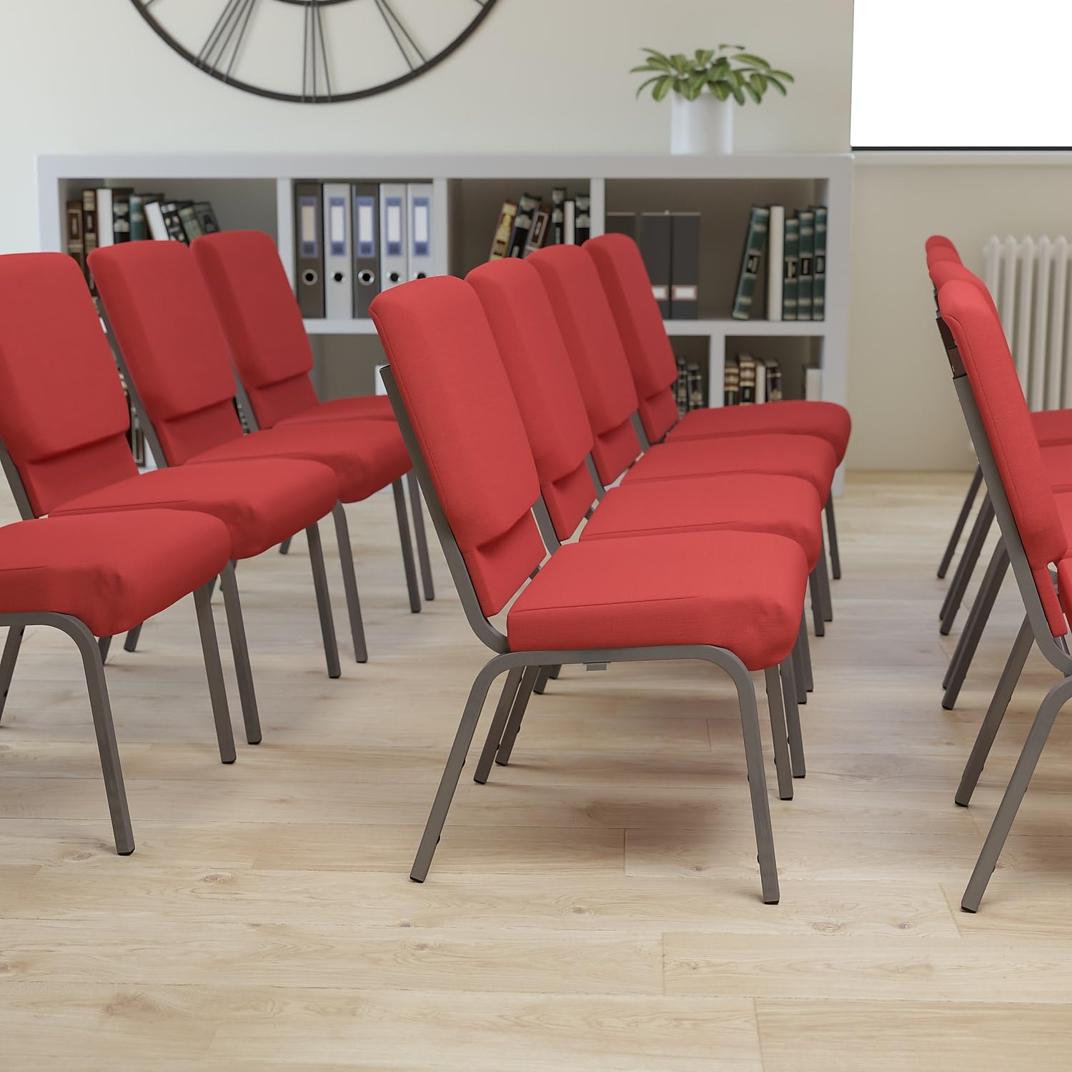 Flash Furniture Hercules Series 18.5''W Stacking Church Chair In Red Fabric - Silver Vein Frame