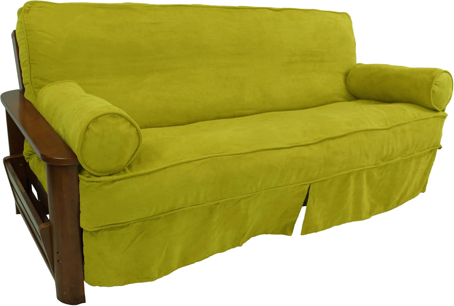 Solid Microsuede Double Corded 8 to 9-inch Full Futon Slipcover Set with Two 20 by 8-inch Bolster Pillows (Set of 3)
