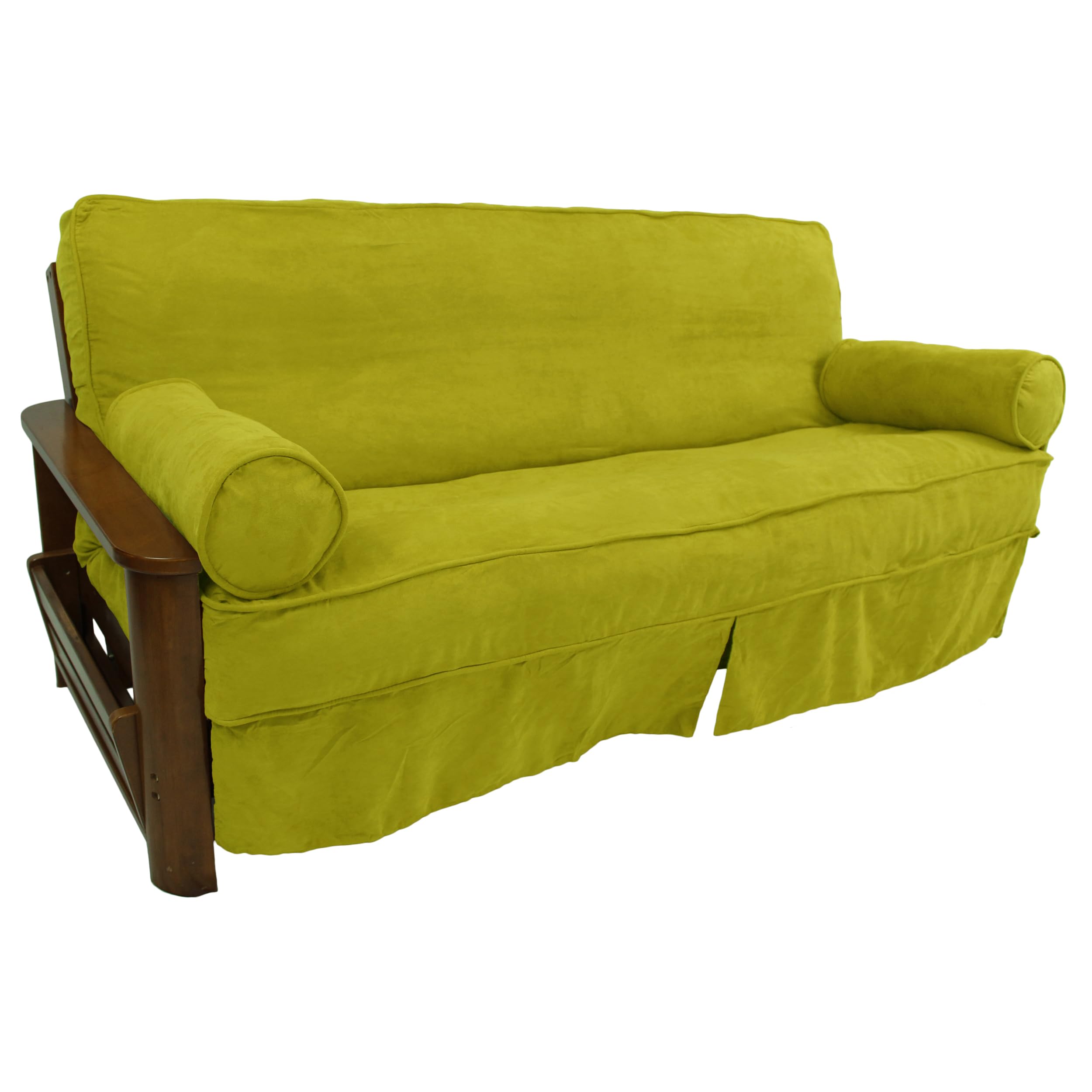 Blazing Needles Solid Microsuede Double Corded 8&quot; to 9&quot; Futon Slipcover Set with 2 Bolster Pillows (Set of 3), Full, Mojito Lime