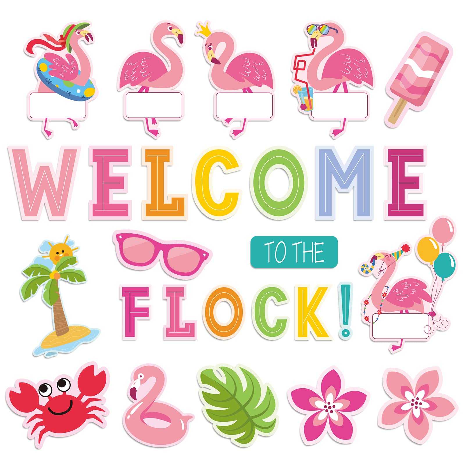 Whaline 59Pcs Flamingo Cutouts Flamingo Classroom Decor Welcome To The Flock Tropical Beach Cutouts Back To School Summer Bullet