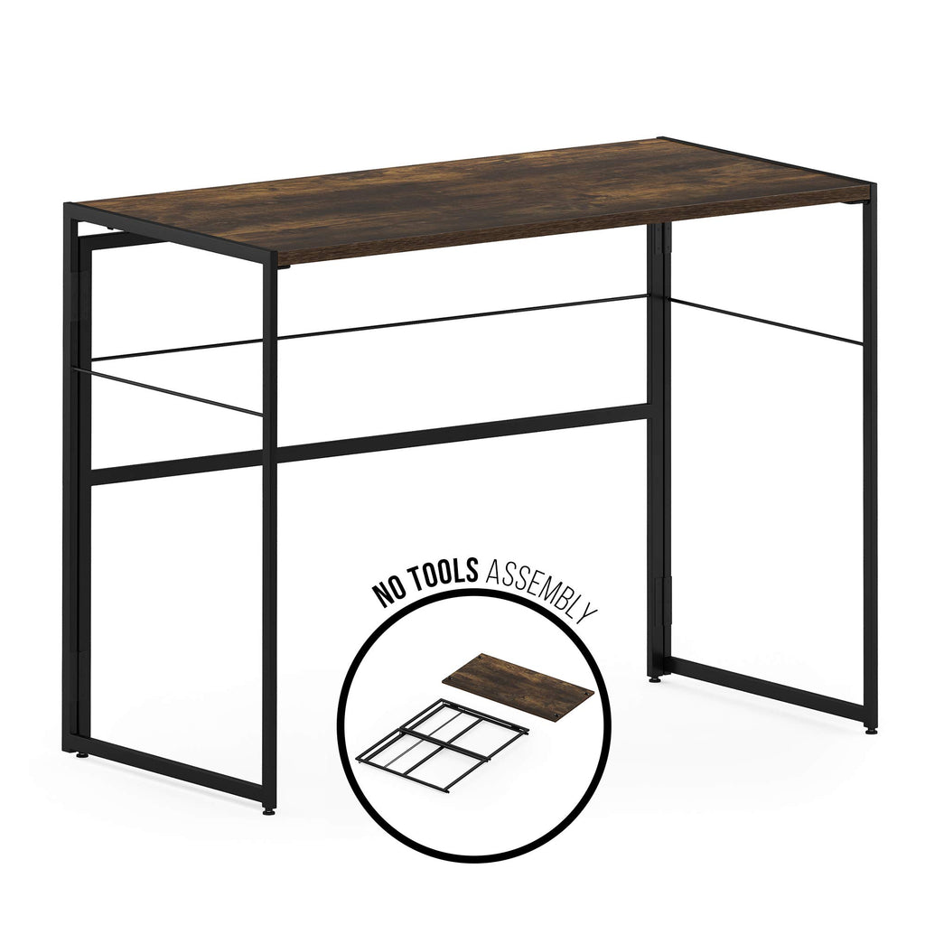 Furinno Riau No Tool/No Assembly/Folding Metal Frame Computer Desk, Rustic Oak/Black, 39 Inch