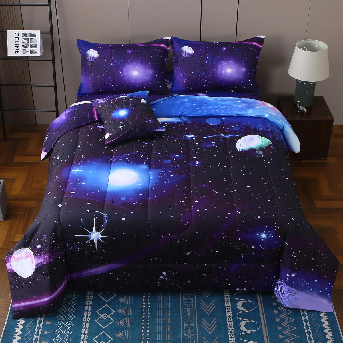 Jqinhome Full Galaxy Comforter Sets 6 Piece Bed In A Bag, Outer Space Themed Bedding For Children Boy Girl Teen Kids,1 Comforter