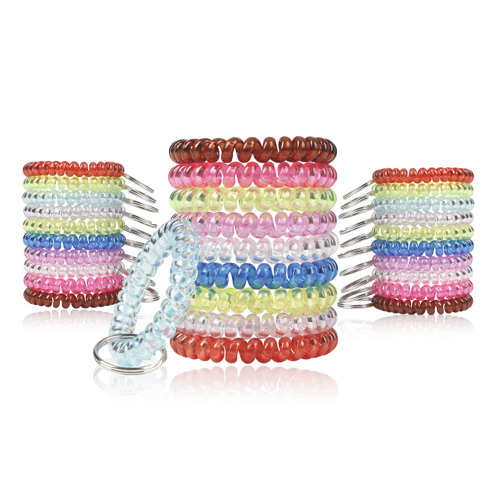 Bihrtc Pack Of 30 Colorful Flexible Spiral Wrist Coil Keychain Stretchable Coil Spring Wristband Wrist Coil Key Ring For Office,