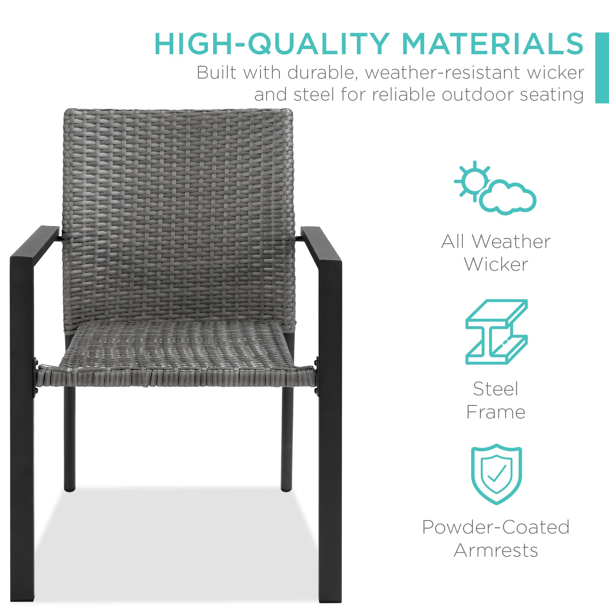 Best Choice Products Set Of 2 Stackable Outdoor Wicker Dining Chairs All-Weather Firepit Armchair W/Armrests, Steel Frame For Patio, Deck, Garden, Yard - Gray