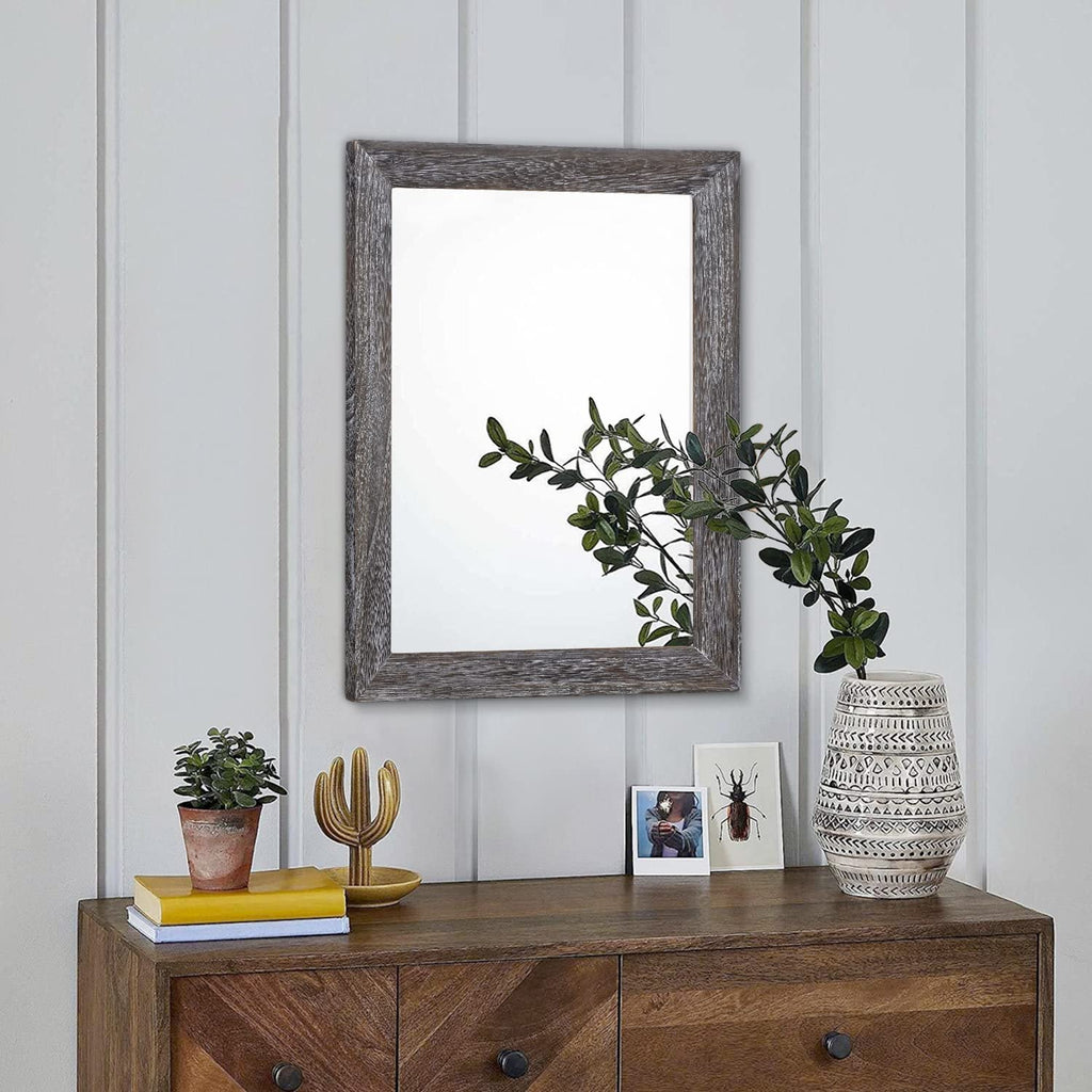 Aazzkang Wall Mirror With Wood Frame Rectangle Rustic Mirror Decorative Farmhouse Bedroom Bathroom Hanging Mirror Wall Decor