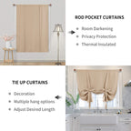 Dwcn Blackout Curtains-Tie Up Shade For Window Thermal Insulated Room Darkening Rod Pocket Curtains For Kitchen, Beige, W42 X L6