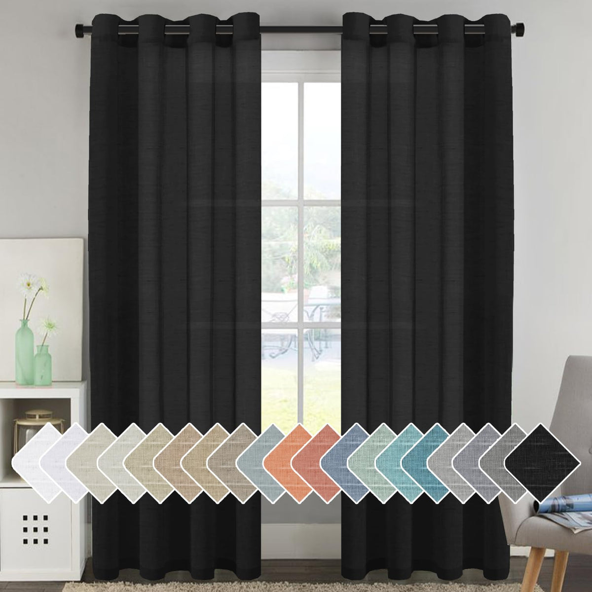 H.Versailtex Linen Curtains Natural Blended Curtain Panels For Living Room/Light Reducing Linen Semi Sheer Curtains 96 Inch Leng
