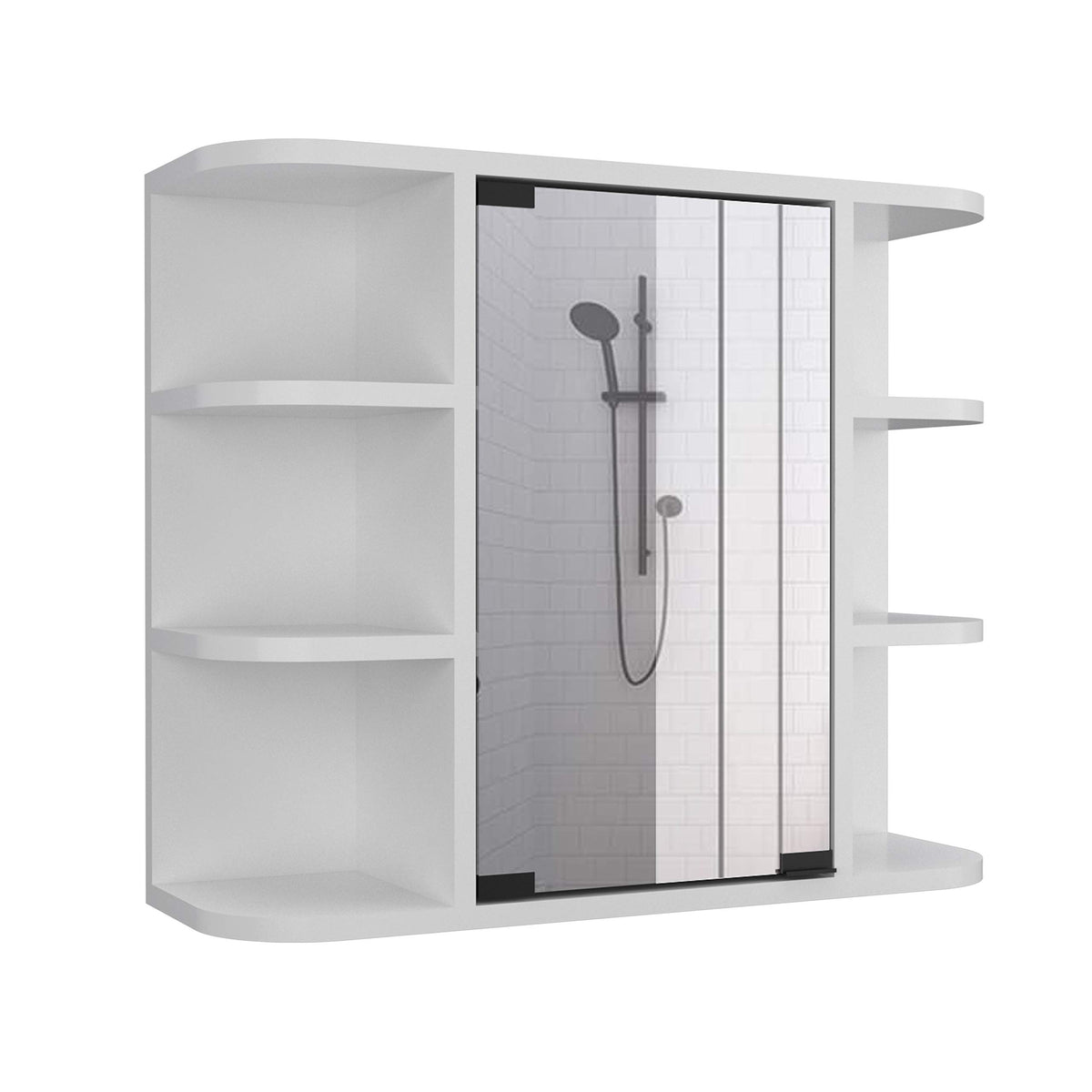 Mirrored 19H Medicine Cabinet, 6 External Shelves, 3 Interior Shelves, White