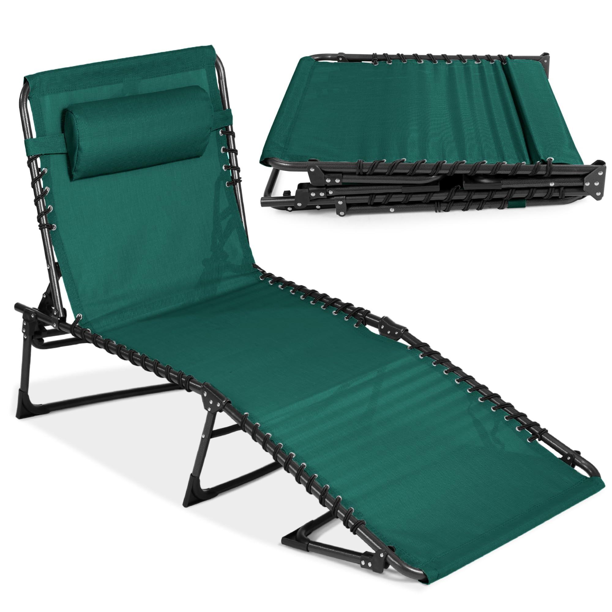 Best Choice Products Patio Chaise Lounge Chair, Portable Outdoor Folding Recliner For Lawn, W/ 8 Positions, Handles, 300Lb Capacity - Forest Green