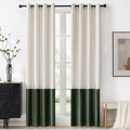Bulbul Color Block Window Curtains Panels 108 Inches Long Cream Ivory Green Velvet Farmhouse Drapes For Bedroom Living Room Dark