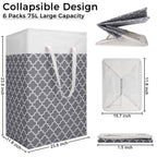 6 Pack Laundry Hamper 75L Collapsible Laundry Baskets With Long Handles Freestanding Dirty Clothes Hamper Waterproof Foldable La