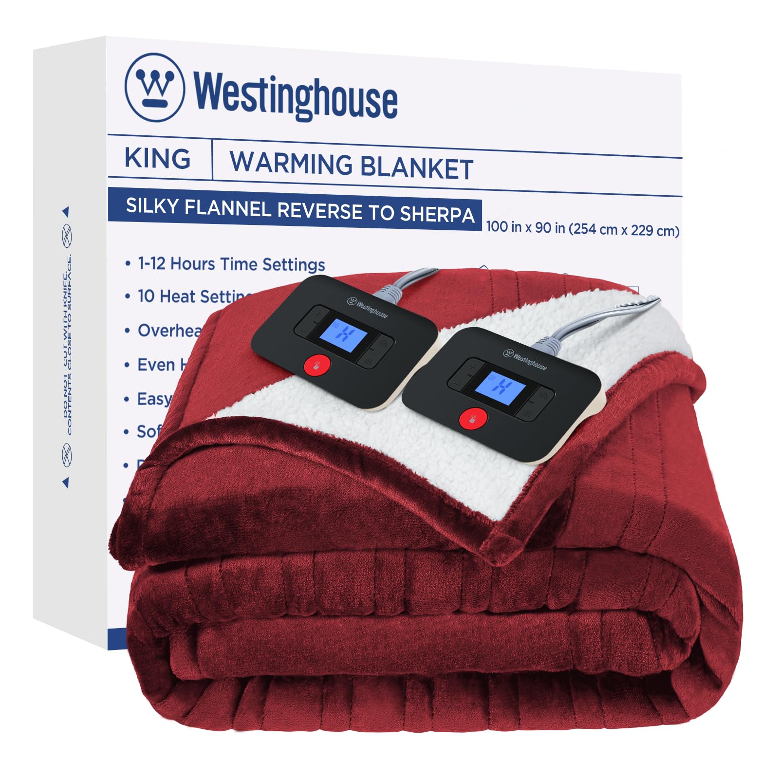 Westinghouse Electric Blanket King, Heated Blanket King Size With 10 Heating Levels And 1 To 12 Hours Heating Time Settings, Fla