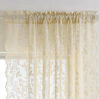 Finecity Beige Lace Curtains 102 Inches Long 2 Panels Set Rustic Leaf Floral Vintage Lace Curtains For Living Room Bedroom, Rod