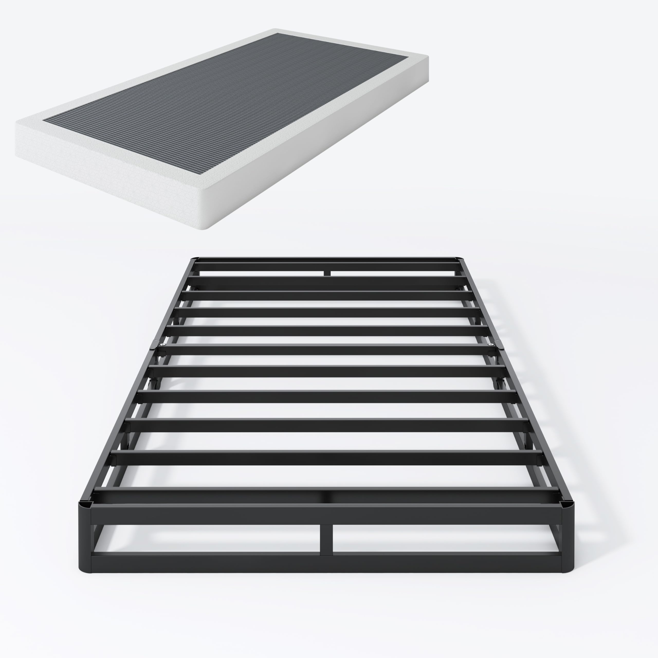 Shland Twin Box Spring 5 Inch Low Profile Heavy Duty Metal Structure With Easy Clean Fabric Bed Cover, Non-Slip, No Noise, Easy
