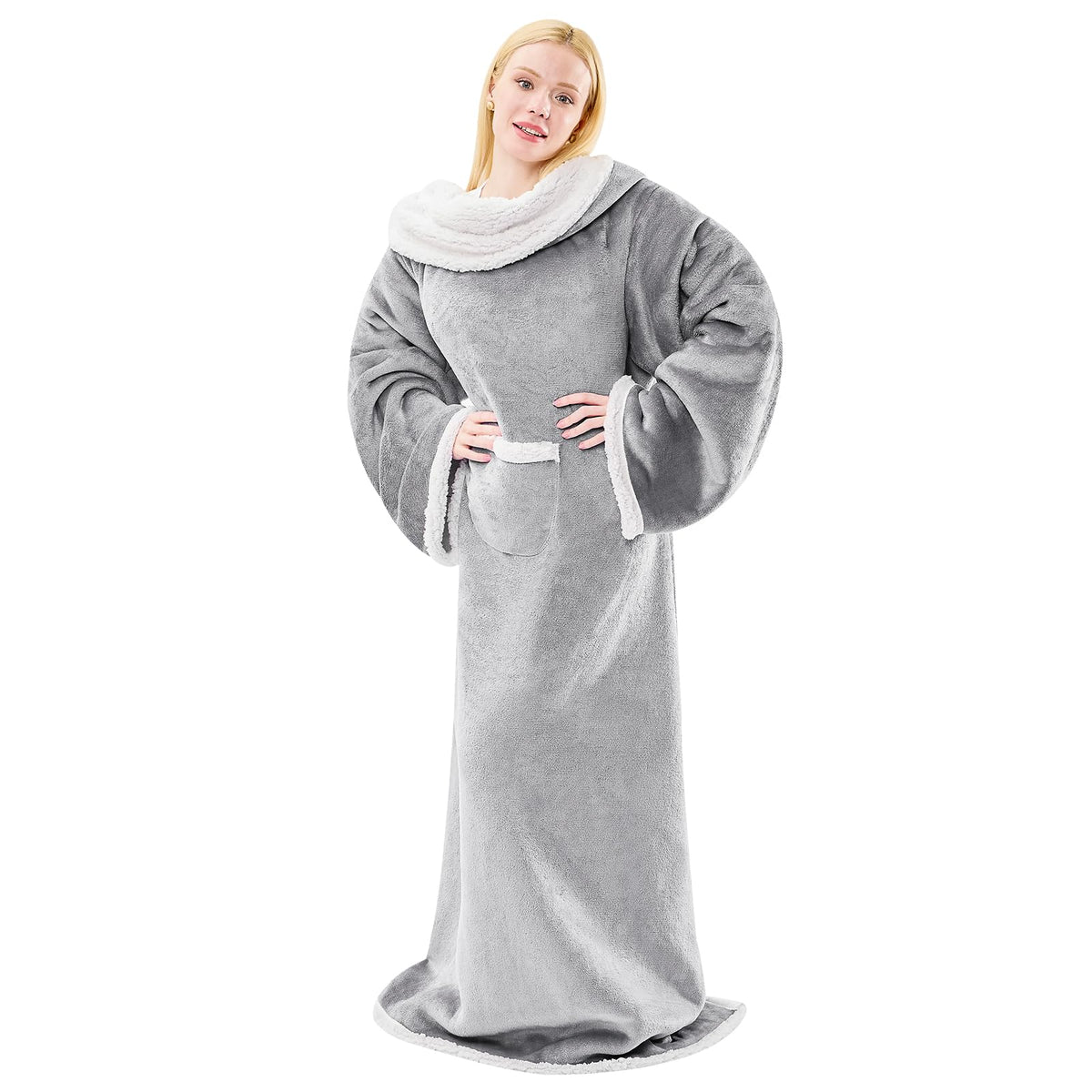 Ifnow Sherpa Wearable Blanket With Sleeves For Adults Women Men, Ultra Soft Fleece Warm Full Body Wrap Throw, Cozy Robe Blanket