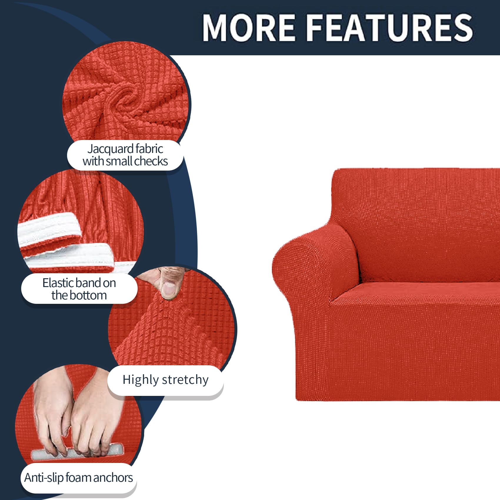 2025 New Stretch Chair Sofa Slipcovers Couch Cover For 1 Seater Furniture Protector Sofa Covers With Elastic Bottom Jacquard Fabric Small Checks For Pets, Kids - Pureed Pumpkin