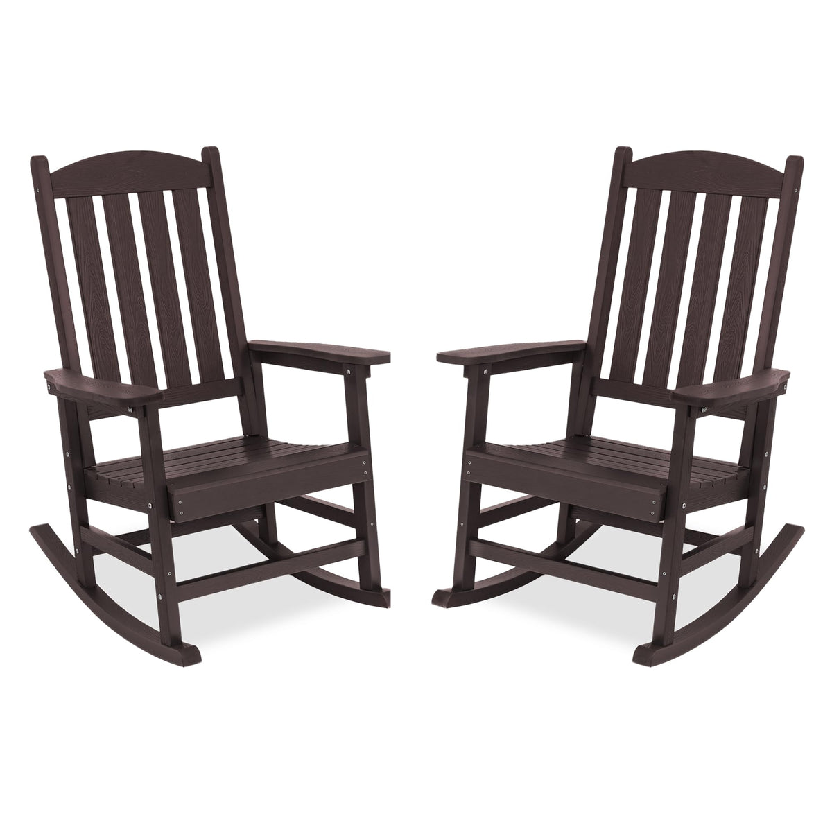 Lue Bona Outdoor Rocking Chairs Set Of 2, Hdps Poly Rocking Chair, All Weather Resistant Plastic Outdoor Indoor Porch Rocker, Heavy Duty Rocking Chair For Patio, Lawn, Garden, 300Lbs, Espresso