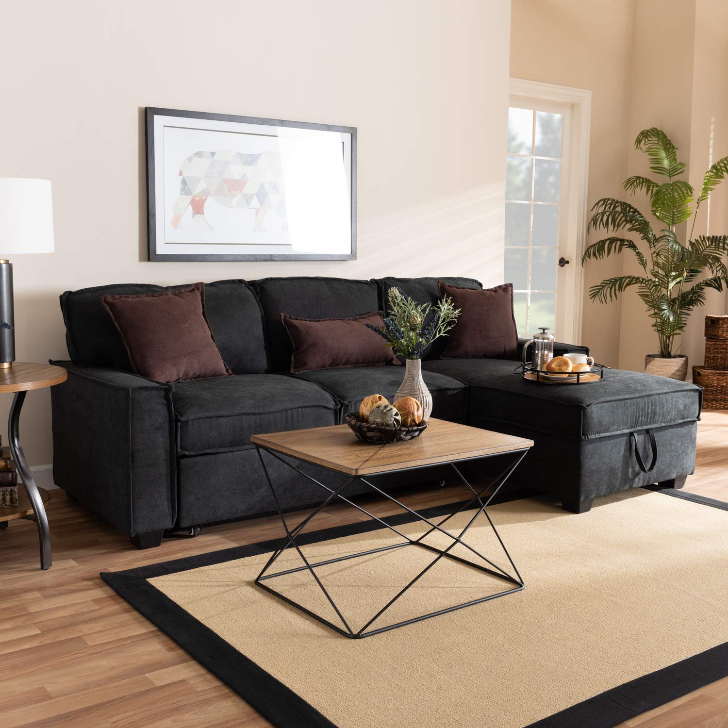 Baxton Studio Emile Storage Sectional Sofa with Pull-Out Bed - Thumbnail 5