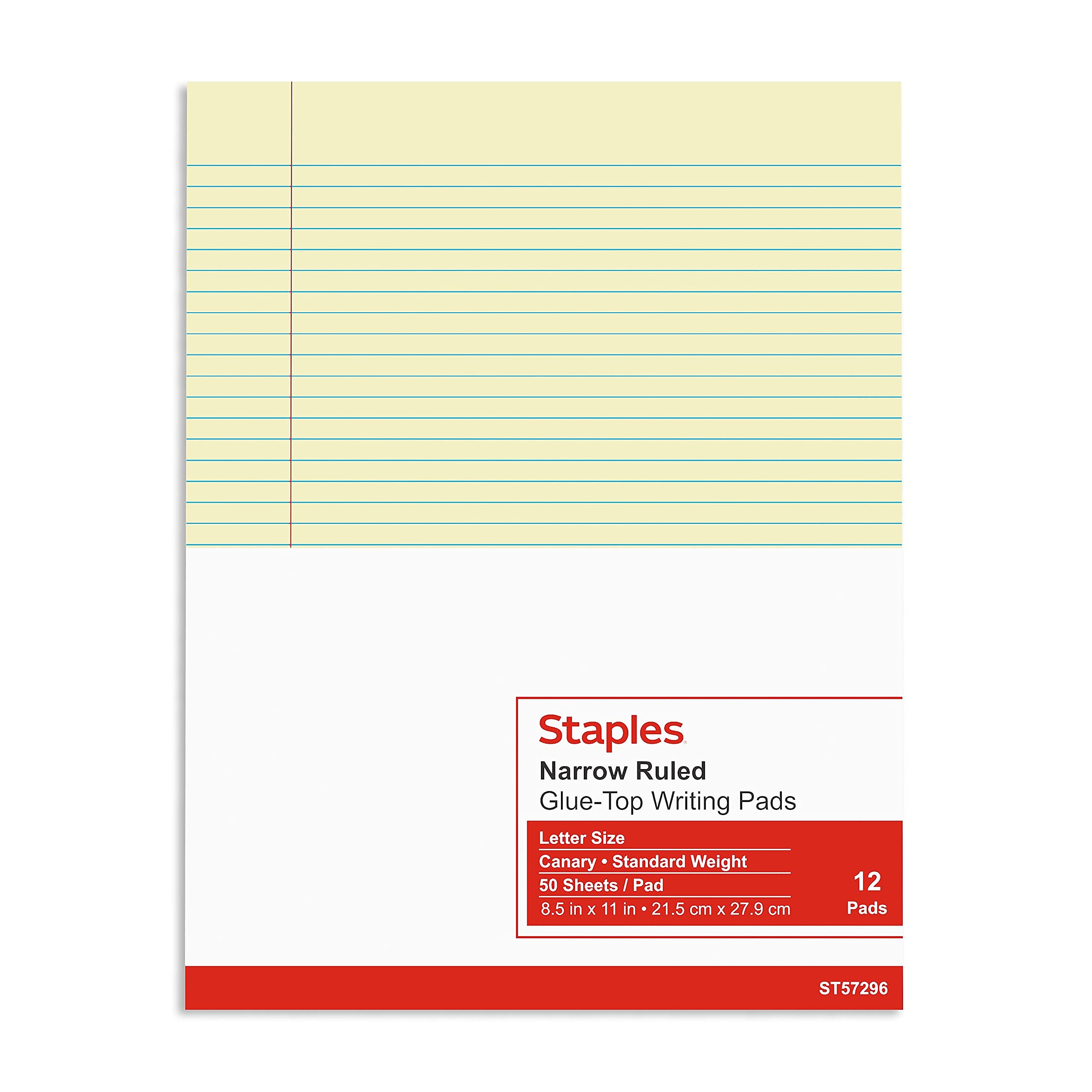 Staples 246801 Notepads 8.5-Inch X 11-Inch Narrow Canary 50 Sh./Pad 12 Pads/Pk (11296)