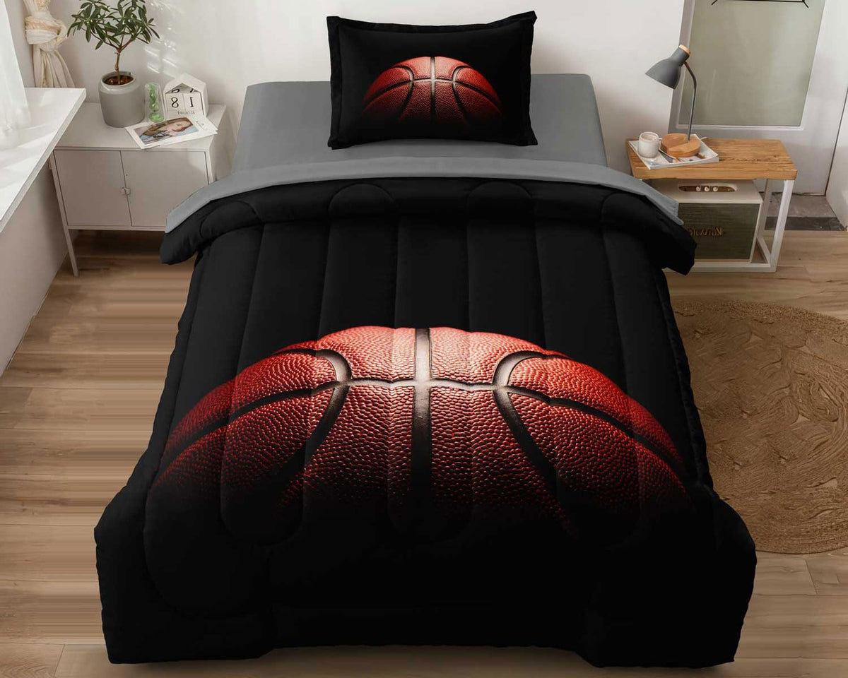 Leaflin Teenage Boy Bedding Sets Twin 4 Pieces Basketball Comforter Set For Boys Twin Size Bed In A Bag Set, Basketball Bedding