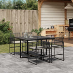 vidaXL Patio Dining Set with Cushions 5-Piece Black Poly Rattan Garden Furniture, Foldable Chairs, Glass Tabletop, UV-Resistant