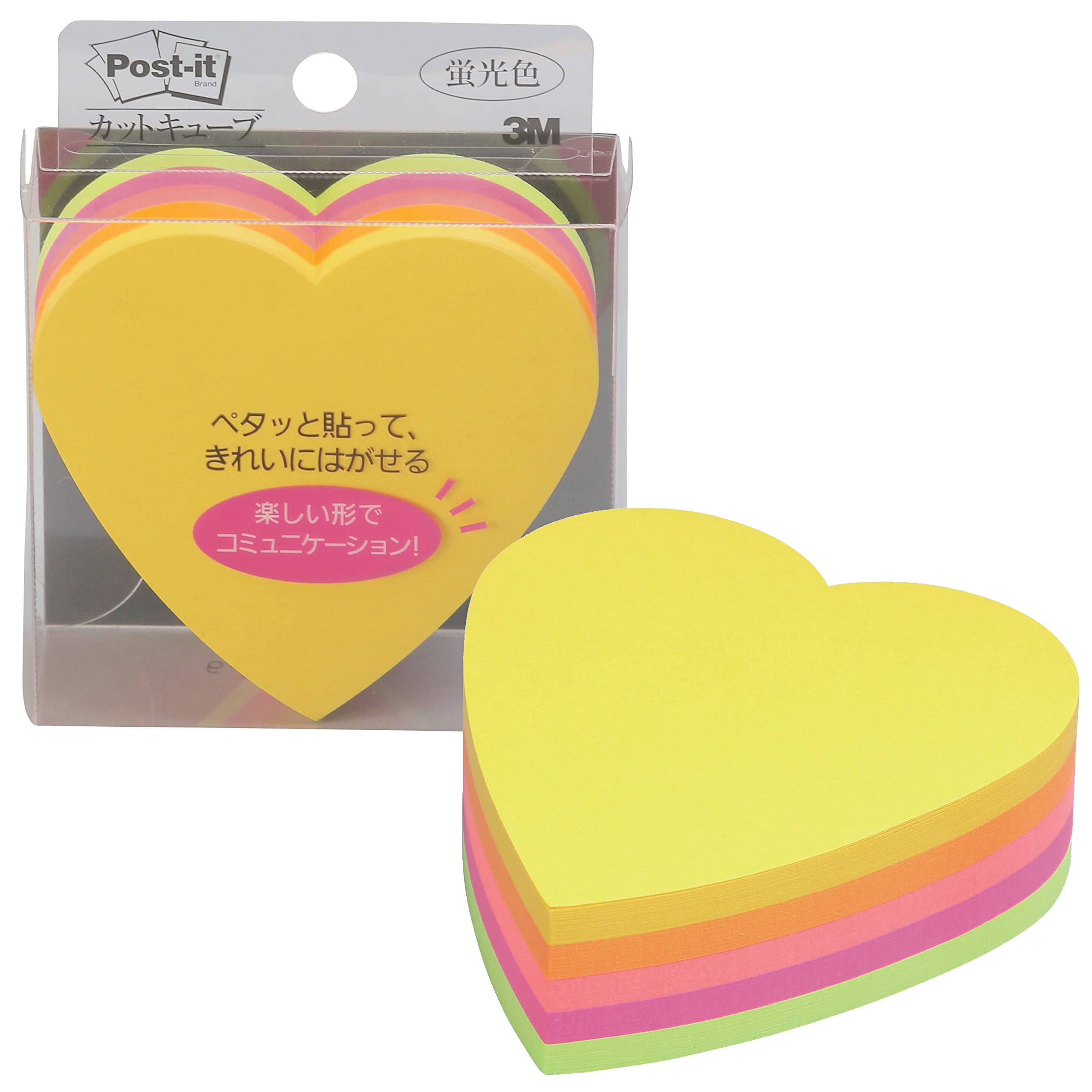 3M Post-It And Sticky Notes Heart 72X72Mm Fluorescent Color Five-Color 225 Sheets Cc-31