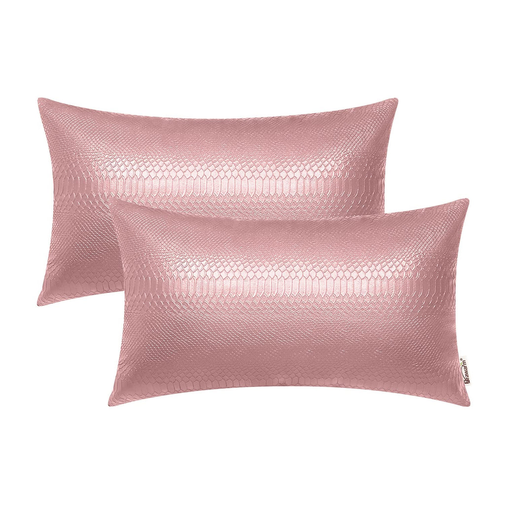 BRAWARM Rose Gold Leather Throw Pillows 12 X 20 Inches, Snake Leather Pillow Covers Pack of 2, Faux Leather Decorative Lumbar Pi
