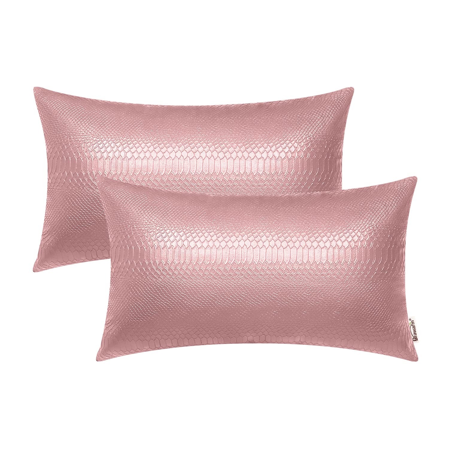 BRAWARM Rose Gold Leather Throw Pillows 12 X 20 Inches, Snake Leather Pillow Covers Pack of 2, Faux Leather Decorative Lumbar Pi
