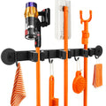 Xiuouix Magnetic Broom Holder Wall Mount with 4 Hooks and 3 Rack Heavy Duty NonSlip Mop Hanger for Wet Mops &Cleaning Tools on