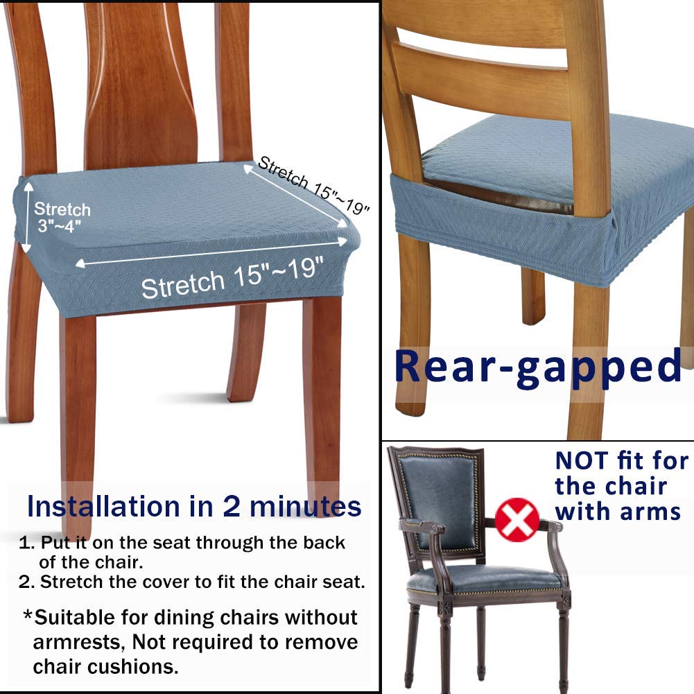 Buyue Fast Installation Dining Room Chair Covers Set Of 4, Luxury Stretch Jacquard Seat Slipcovers For Kitchen Armless Chairs, Rear Gapped- Sky Blue- 4