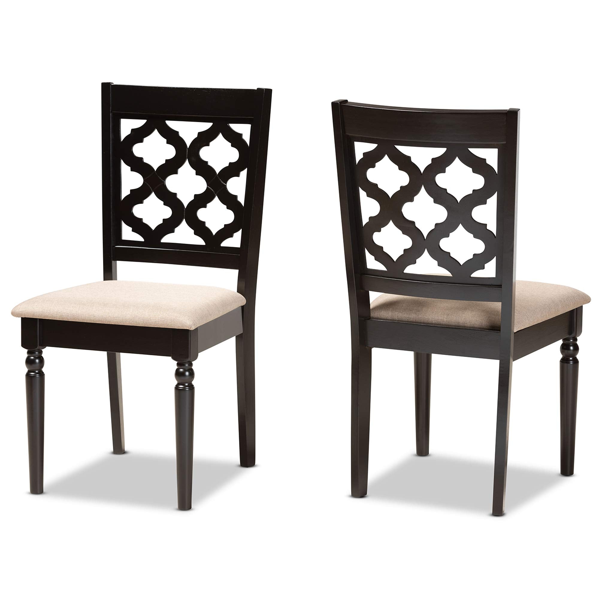 Baxton Studio Sand Upholstered and Brown Finished Wood 2-Piece Dining Chair Set
