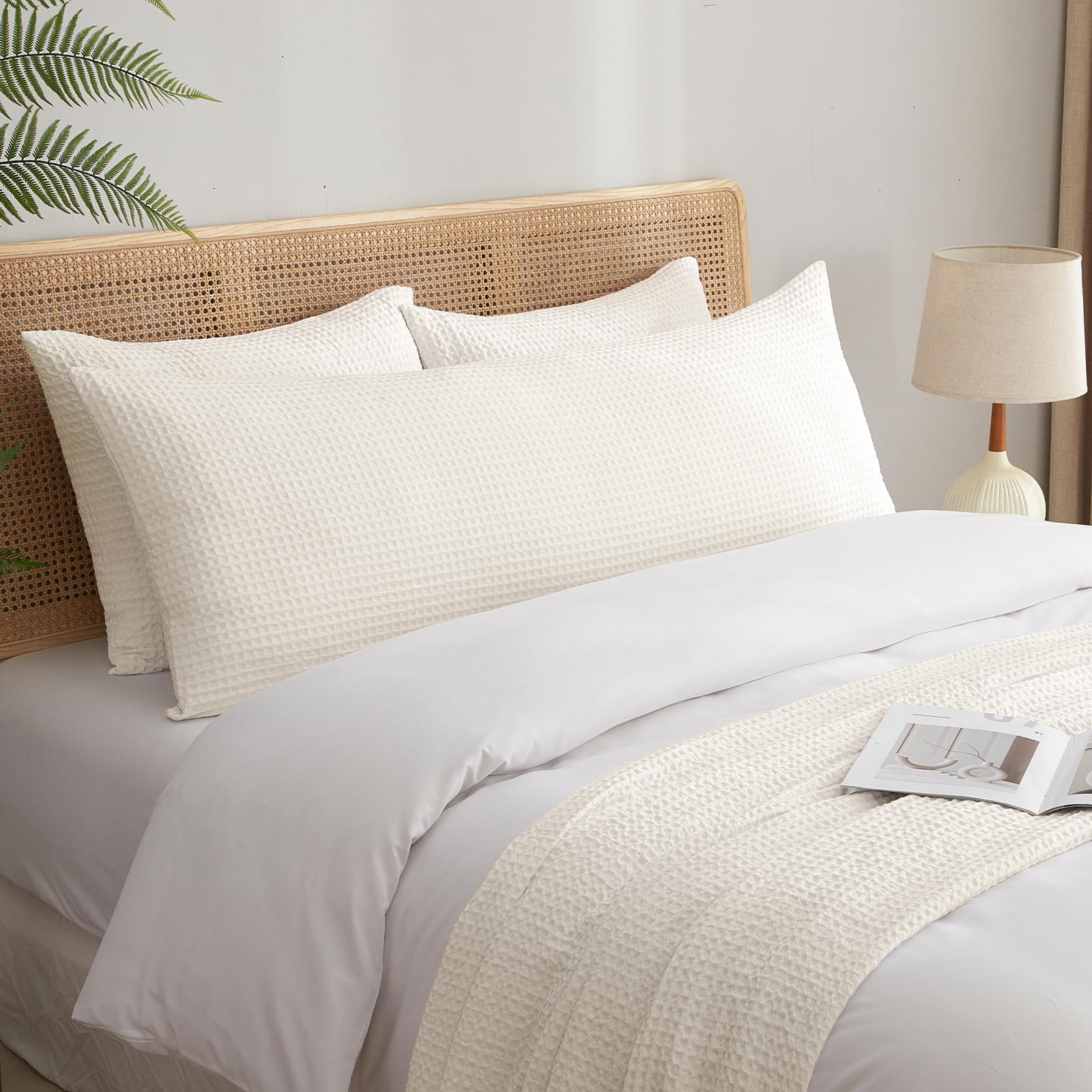 Phf Ultra Soft Waffle Weave Body Pillowcase 20' X 54', No Insert, Breathable & Skin-Friendly Body Pillow Sham With Zipper, Decorative Waffle Weave Body Pillow Cover, Coconut White