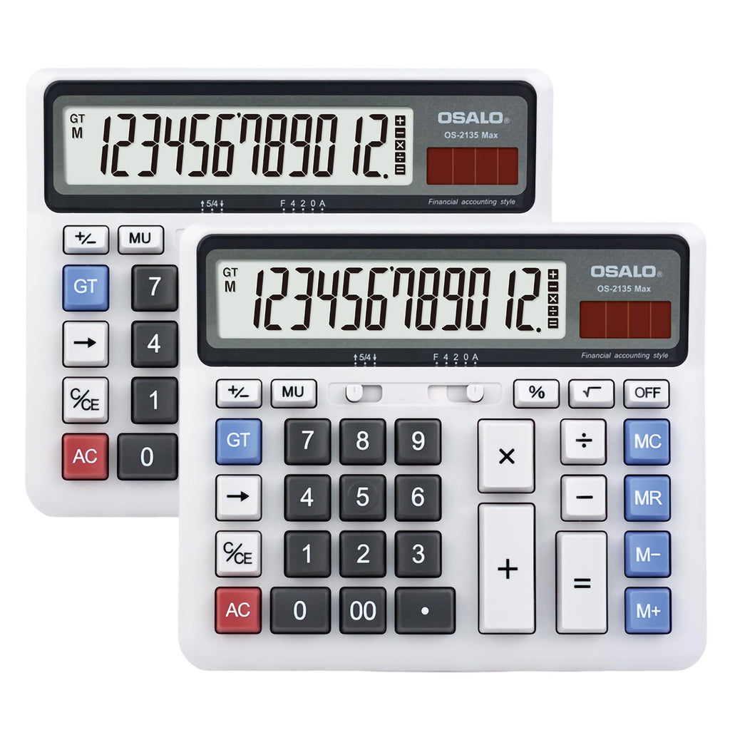 Desktop Calculator, Extra Large Lcd Display Computer Button 12 Digits Accounting Calculator (Os-2135 Pro-2Pcs)
