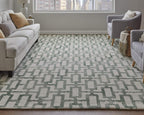 HomeRoots 511100 8 x 11 ft. Ivory & Green Wool Geometric Hand Tufted Handmade Rectangle Area Rug