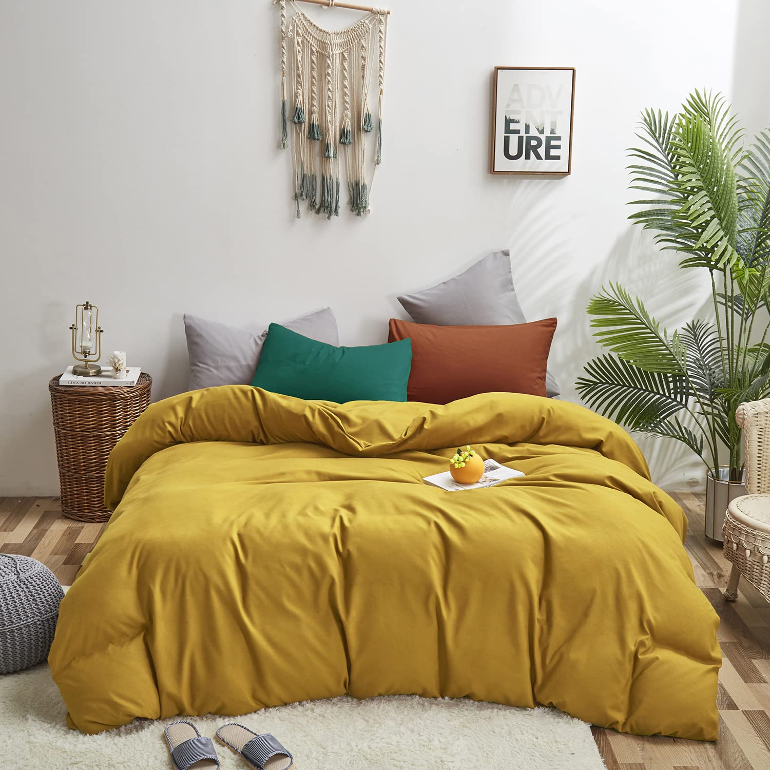 Luxlovery Mustard Yellow California King Comforter Set Bright Yellow Bedding Comforter Set Dark Yellow King Blanket Quilts Cotto