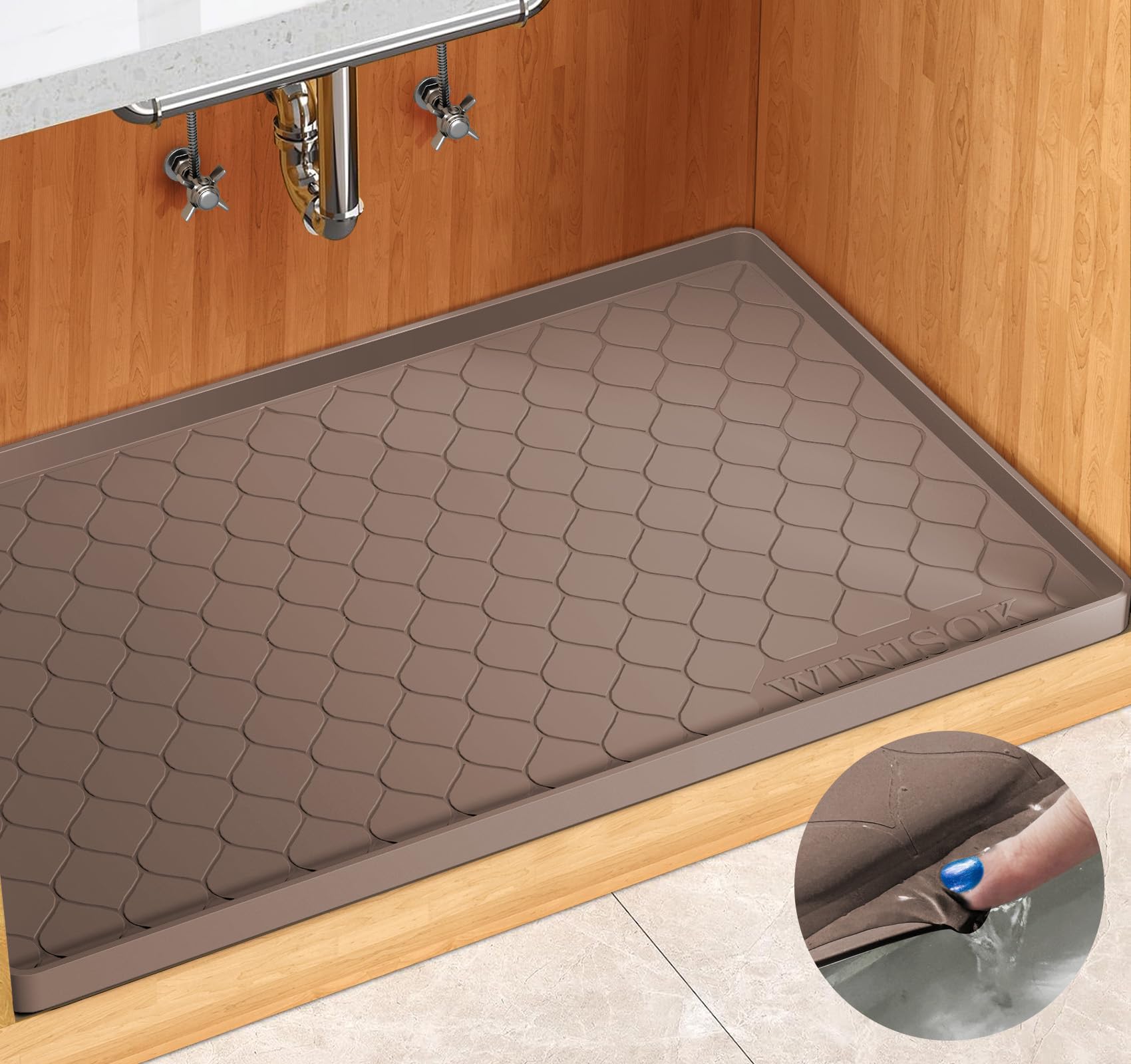 Winisok Silicone Under Sink Mat 28' X 19', Kitchen Essentials And Gadgets, Shelf Liner And Cabinet Protector, Home Organizers
