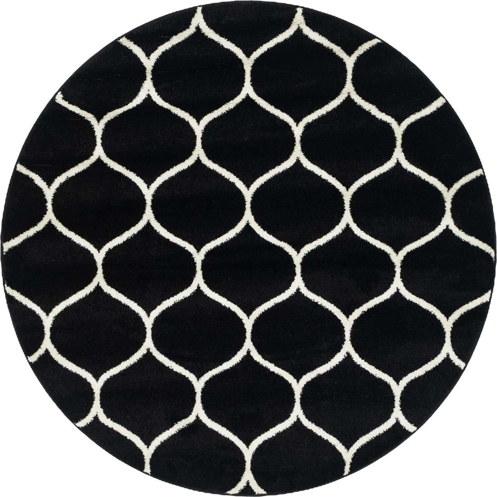 Unique Loom Trellis Frieze Collection Area Rug - Rounded (5' 1'' Round Black/Ivory)