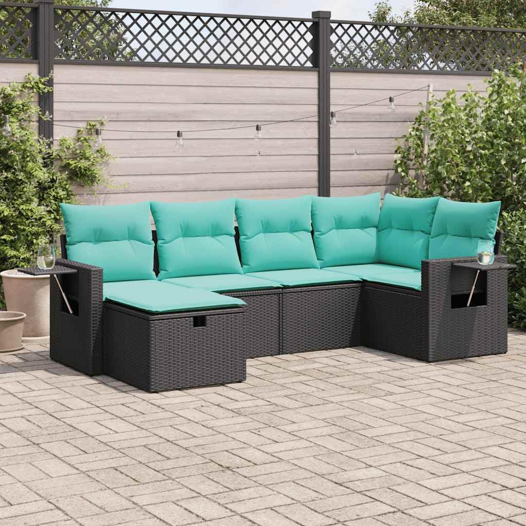vidaXL Patio Sofa Set - 6-Piece Outdoor Rattan Sectional with Cushions & Storage for Garden/Patio/Terrace