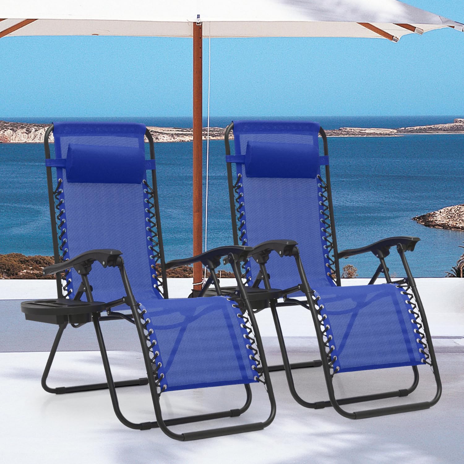 Monibloom Zero Gravity Chairs Set Of 2 Outdoor Folding Patio Lounge Chairs For Outside Reclining Lawn Chairs Recliner Beach Chairs For Adults, Blue