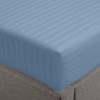 Feather & Stitch 100% Cotton 1 Piece Damask Stripe Full Fitted Sheet 500 Thread Count Blue 18 Inch Extra Deep Pocket Luxury Sateen Weave Stretchable Boxer Elastic Fits Mattress Perfectly