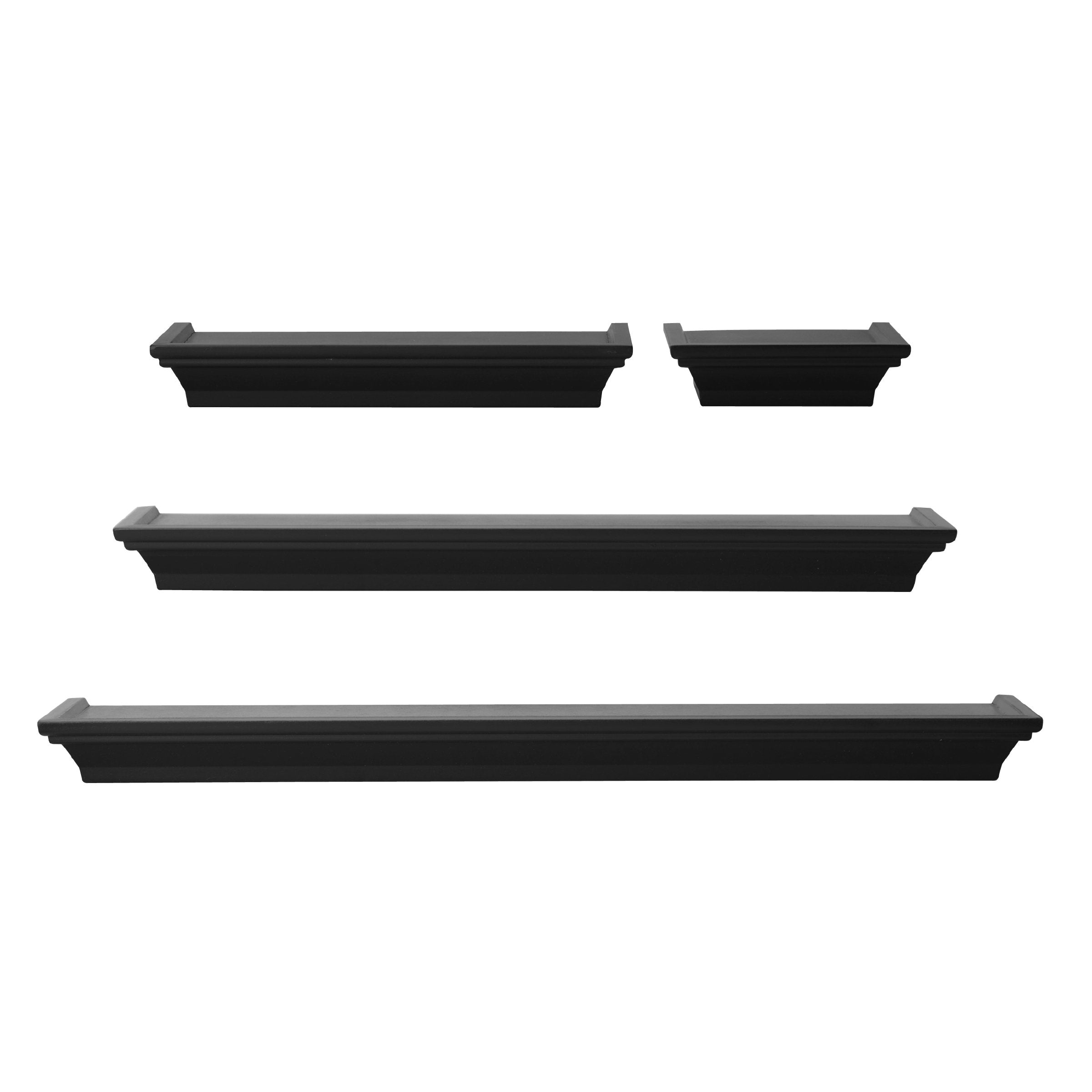 Melannco Floating Wall Shelves for Bedroom, Living Room, Bathroom, Kitchen, Nursery, Set of 4, Black, 4 Count