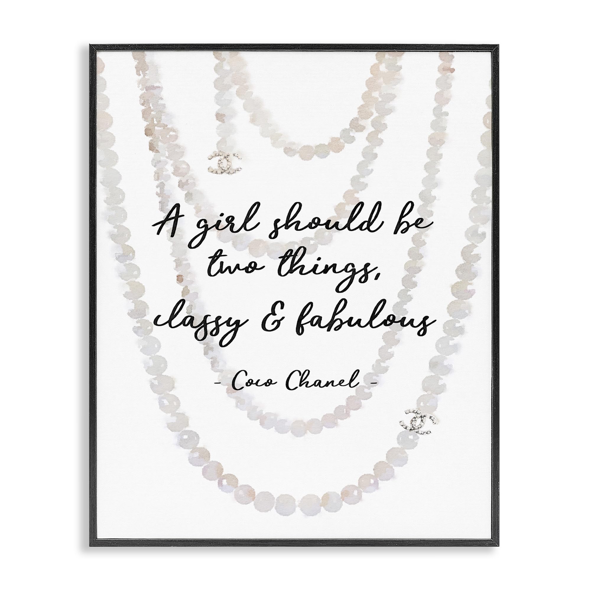 Stupell Industries Classy and Fabulous Fashion Quote with Pearls Black Framed Wall Art, 11x14, Design by Artist Amanda Greenwood