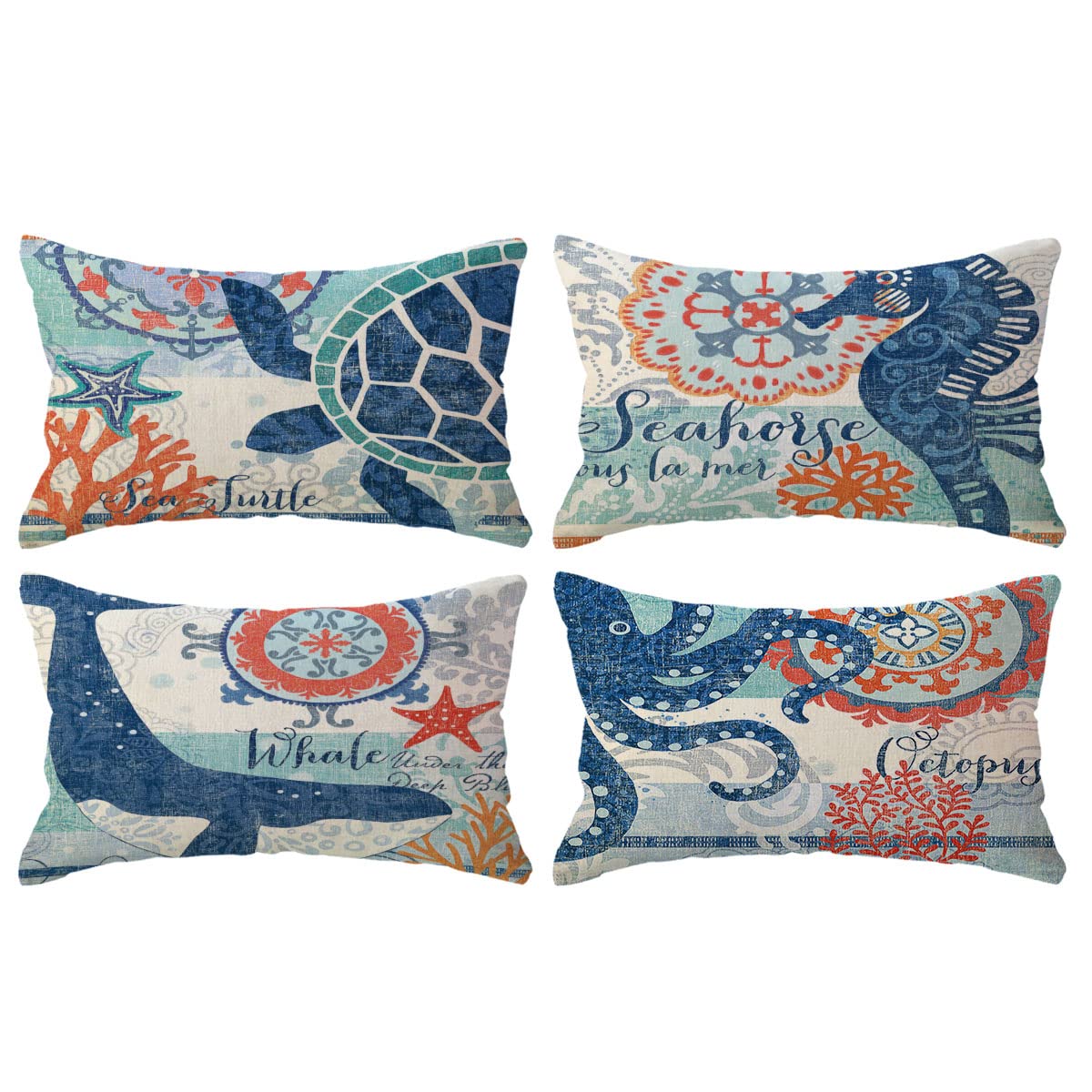 Ulove Love Yourself Ocean Theme Lumbar Pillow Case Mediterranean Style Decorative Throw Coastal Cushion Cover Sets 12X 20 Inch P