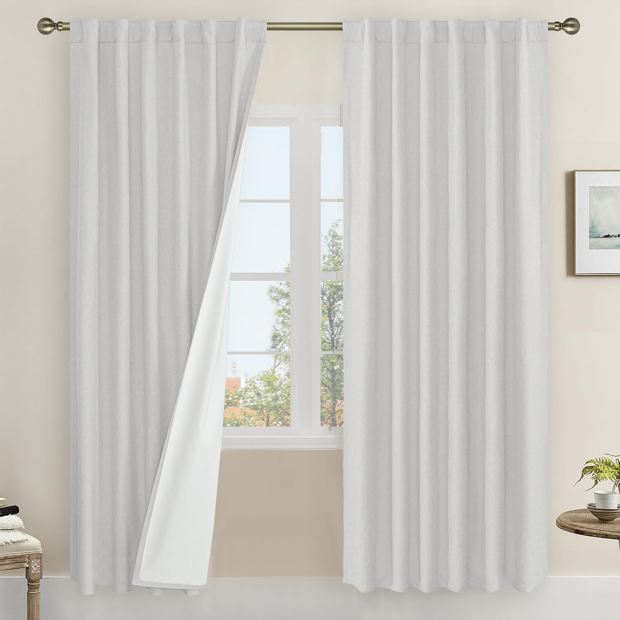 Lamit 100% Blackout Linen Curtains, 72 Inch Linen Textured Living Room Curtains Room Darkening Back Tab And Rod Pocket Burlap Ne
