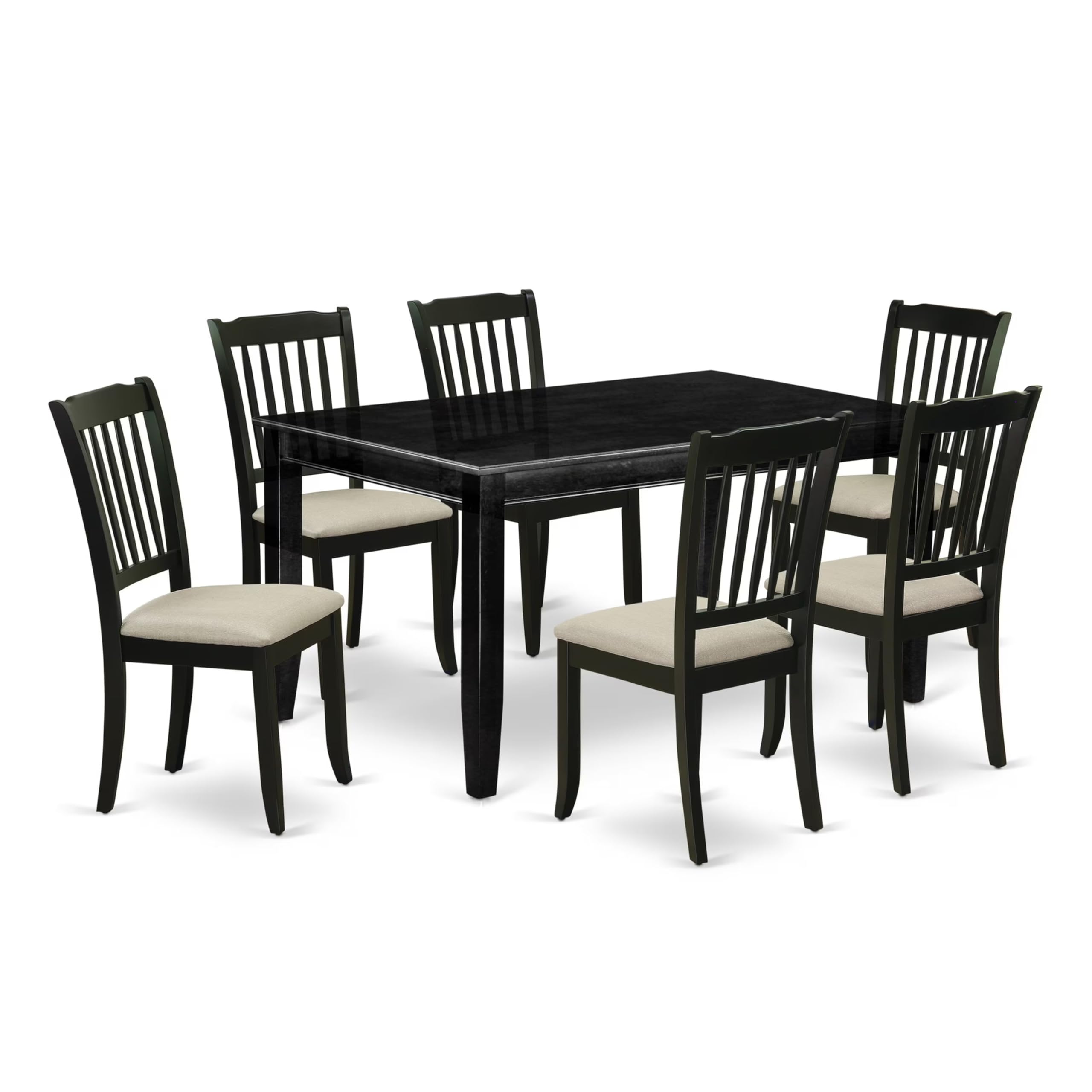 East West Furniture Duda7-Blk-C 7 Piece Kitchen Table Set Consist Of A Rectangle Dining Table And 6 Linen Fabric Dining Room Chairs, 36X60 Inch, Black
