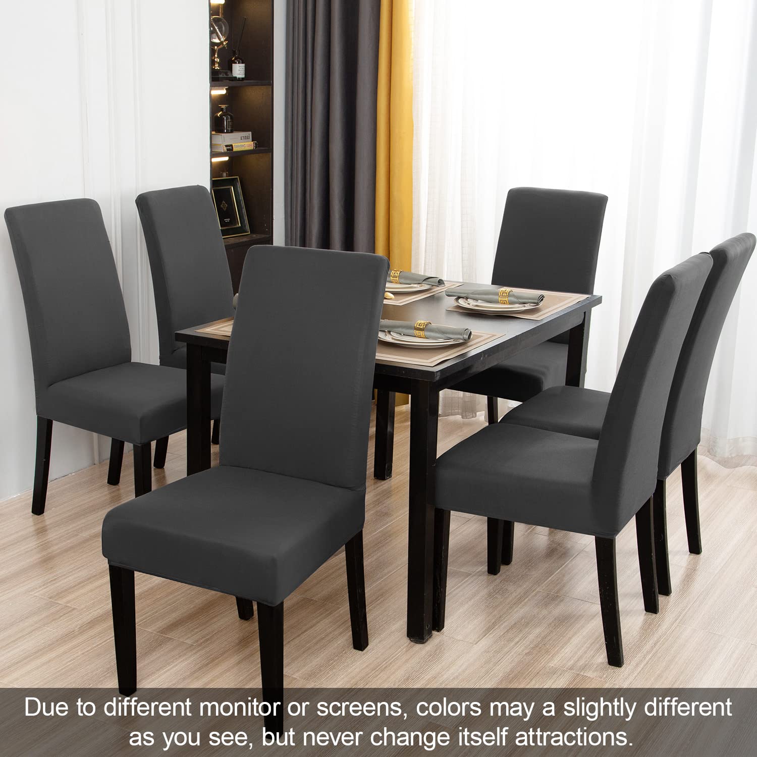 Jqinhome 6 Pcs Dining Chair Slipcover,High Stretch Removable Washable Chair Seat Protector Cover For Home Party Hotel Wedding Ceremony (Grey)