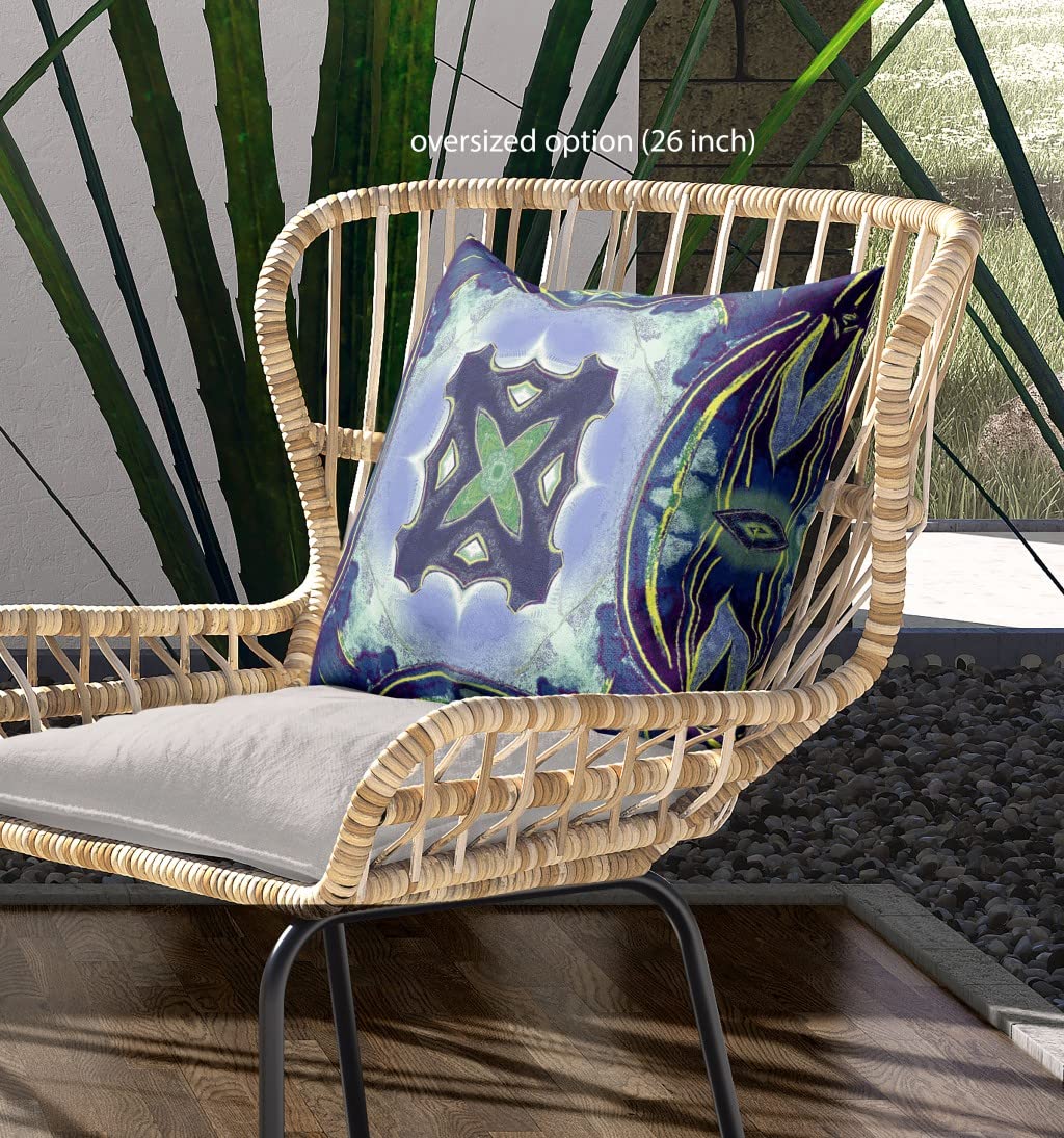 HomeRoots Peacock Blue Light Blue Broadcloth 18â€ Blue Green Geo Tribal Indoor Outdoor Throw Pillow